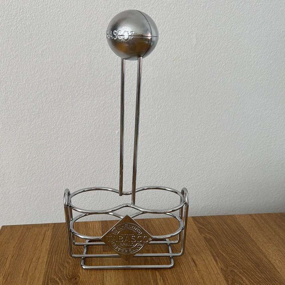 Vintage Tabasco Two Bottle Holder Restaurant Caddy Style Football Handle Metal
